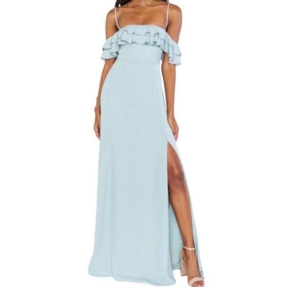 Show Me Your Mumu Silver Sage Emma Ruffle Maxi Dress NWT S Light Blue Wedding